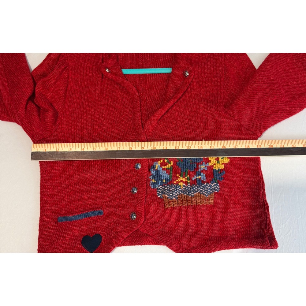 Vergissmeinnicht Cardigan Women M Red Vintage German Folk Floral Knit Sweater - Picture 8 of 8